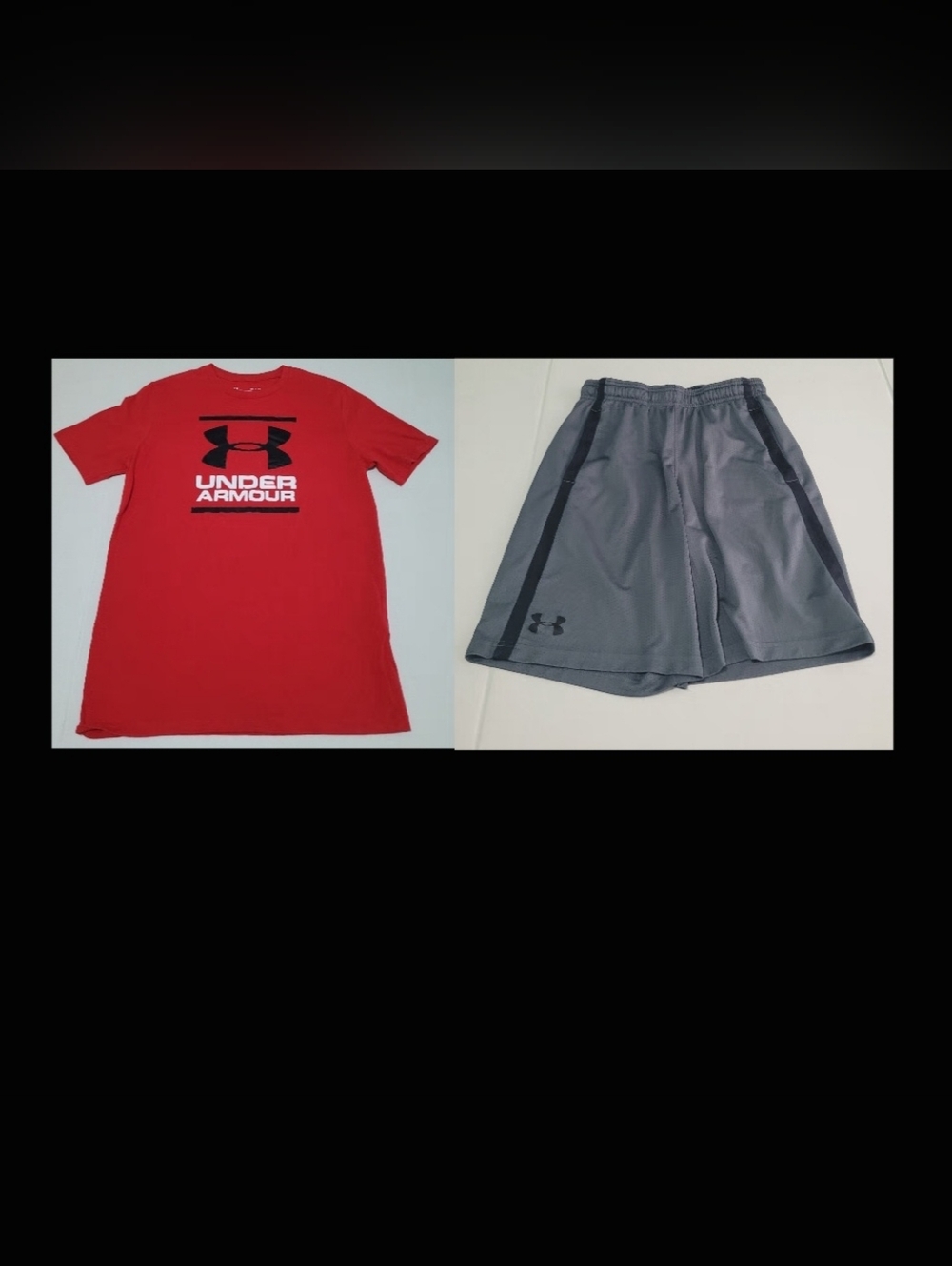 Under Armour Red Logo Tee & Gray Athletic Shorts Set